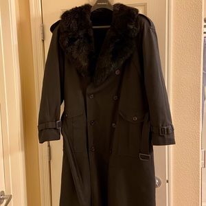 Long trench coat with faux fur lining.